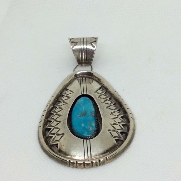 Nice turquoise pendant sterling tt signed - Picture 2 of 6
